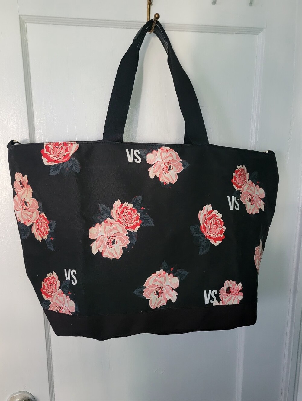 Victoria's Secret Black Tote with Pink Floral Print - Picture 2 of 10